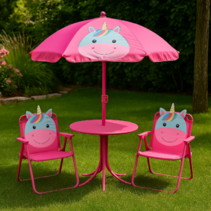 Zestaw ogrodowy dla dzieci z parasolem – różowy, kucyk