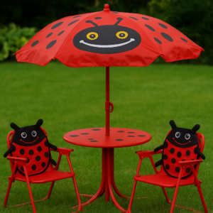 Zestaw ogrodowy dla dzieci z parasolem – składany, biedronka