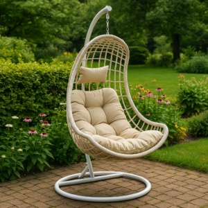 Wiszący fotel ogrodowy "Księżyc" – obrotowy kokon na balkon i taras