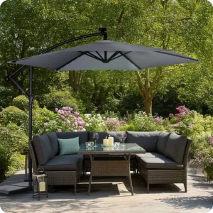 Parasol ogrodowy z LED i pokrowcem 350 cm – szary Plonos PL-882